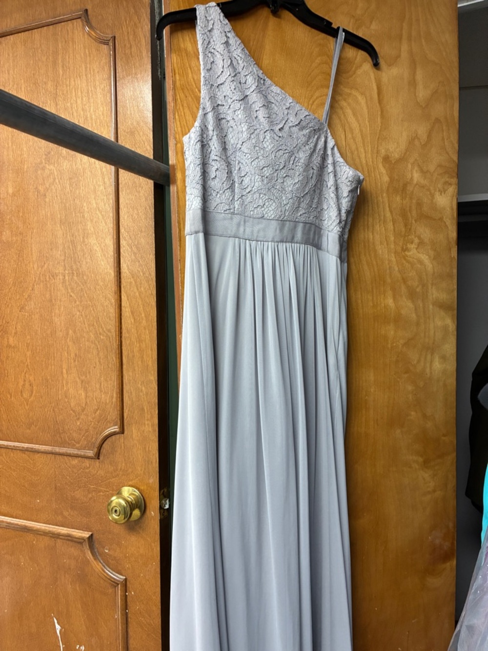 Adrianna Papell Gray Chiffon One Shoulder GALA Gown SZ 6 NWT Formal Evening MOB - Picture 8 of 10